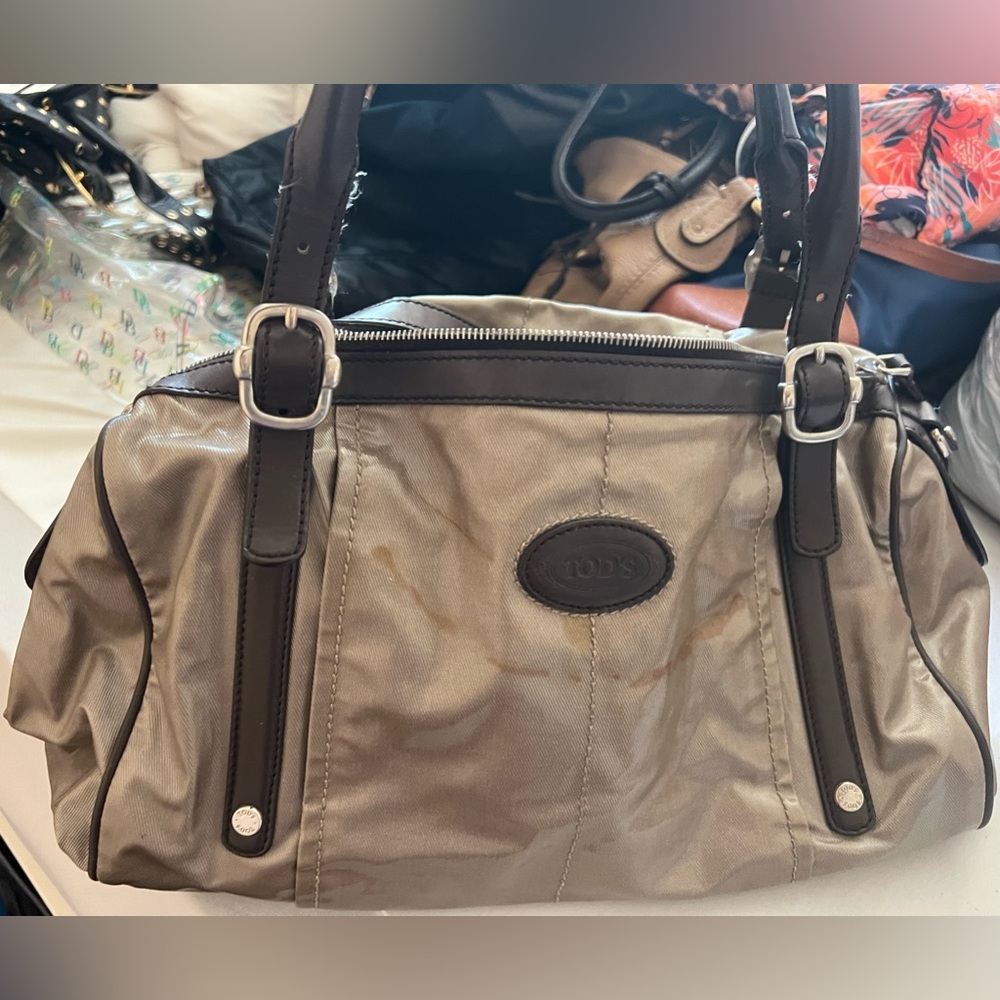 Tod’s Brown and Beige Coated Canvas Bag